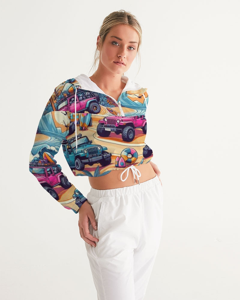 Life's a Beach! Women's All-Over Print Cropped Windbreaker