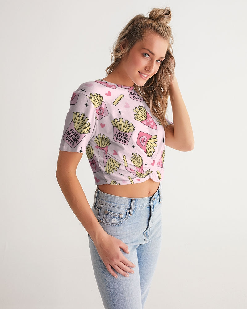 Fries Before Guys Women's Twist-Front Cropped Tee